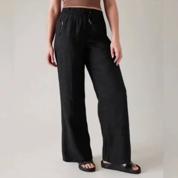 ATHLETA Cabo Linen Wide Leg Pants Black Sz 0 {3G24} - Picture 1 of 5